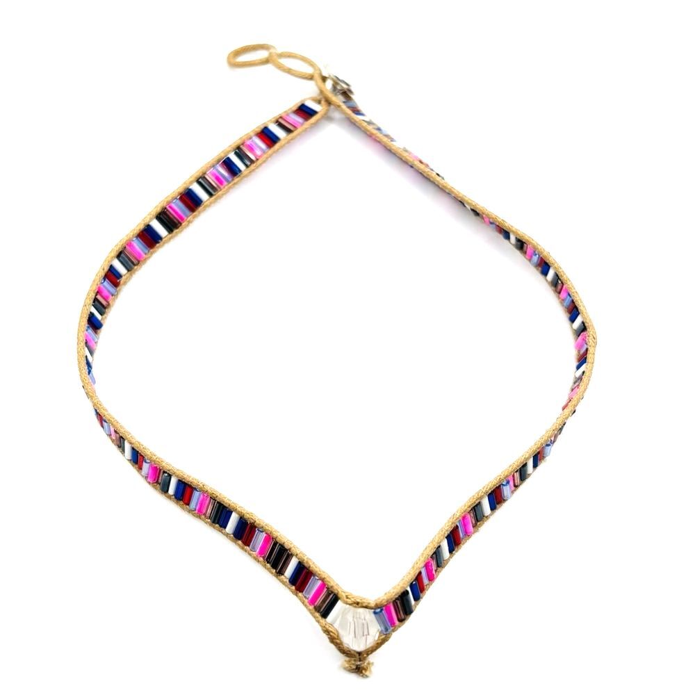 Brown Corded Multicolor Beaded Choker Necklace